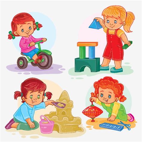 El séptimo hokage y la primavera… Set De Iconos Pequeños Niñas Jugando Con Los Juguetes ...
