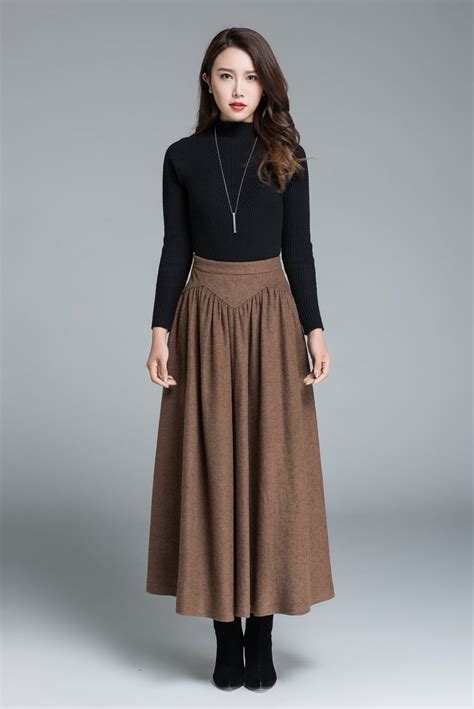 Vintage Inspired Long Wool Skirt Wool Skirt Women High Waist Etsy