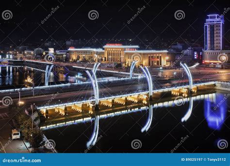 Illuminated Bridge In City Center Zhangjiakou China Editorial