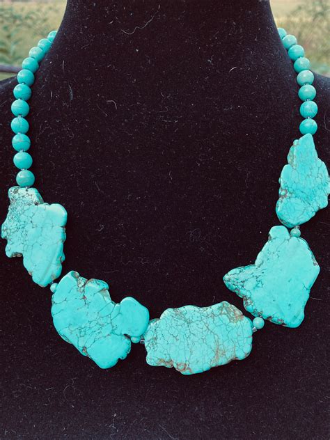 Turquoise Sliced Slabs Necklace Turquoise Colored Howlite Etsy