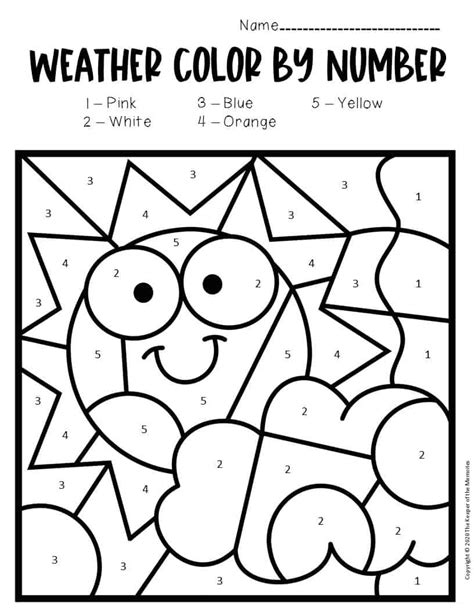 Color By Number Weather Preschool Worksheets Sunny The Keeper Of The