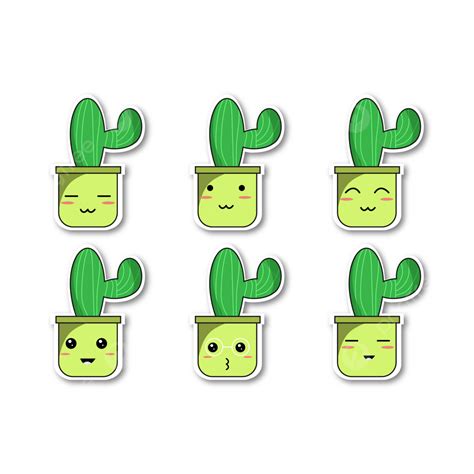 Gambar Stiker Kaktus Kawai Set Latar Belakang Stiker Kartun Png Dan