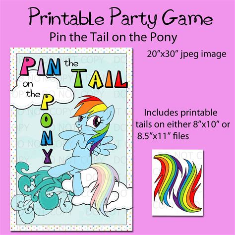 Printable Pin The Tail On The Pony Game Rainbow Dash Birthday Rainbow