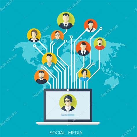 Flat Social Media And Network Concept Business Background Global