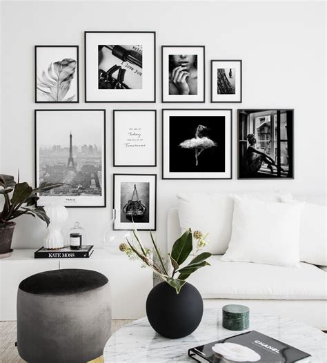 Gallery Wall With Black And White Posters Living Room Gallery Wall