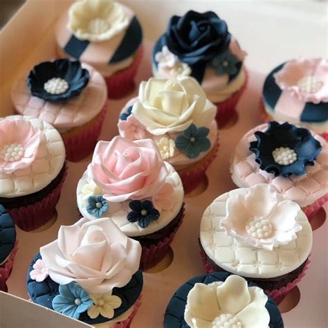 Pretty Wedding Cupcakes Blush Navy Roses Flowers Blush Wedding Cakes