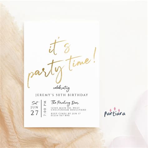 Its Party Time Invitation Gold Birthday Invite Printable Etsy