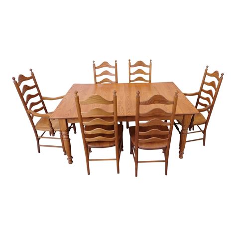 S Bent Bros Solid Oak Dining Set ~ Kitchen Table And 6 Ladder Back