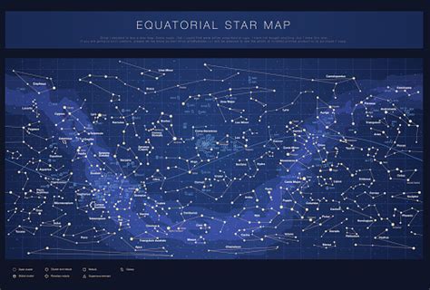 Detailed Star Map With Stars Contellations And Messier Objects Vector