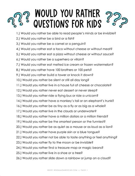 100 Fun Icebreaker Questions For Kids Room Mom Rescue