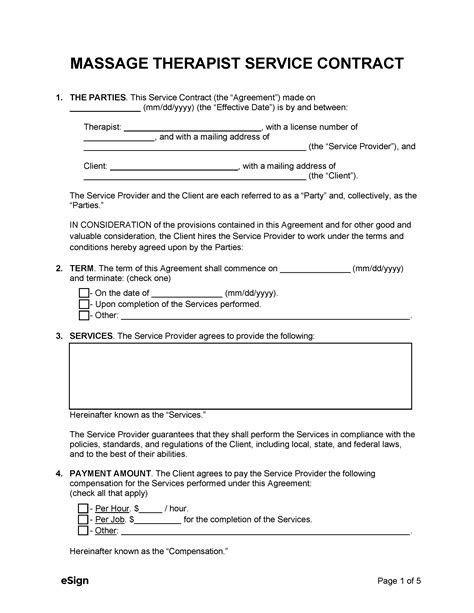 Free Massage Therapist Service Contract Template Pdf Word