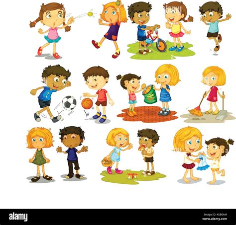 Illustration Of Children Doing Different Sports And Activities Stock