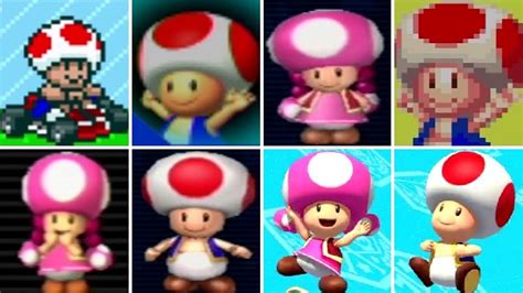 evolution of toad and toadette in mario kart games 1992 2017 youtube