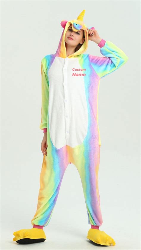 Adults Unicorn Hooded Union Suit Pajamas Onesie Rainbow Hoodie Etsy