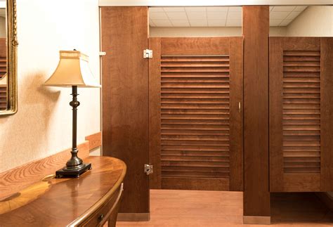 Wood Veneer Toilet Partitions And Louvered Bathroom Doors