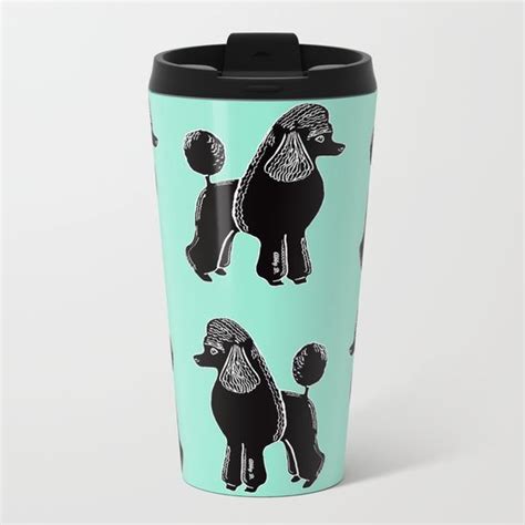 Black Standard Poodles With Mint Metal Travel Mug By Artist Abigail At