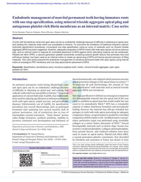 Pdf Endodontic Management Of Nonvital Permanent Teeth Having Immature