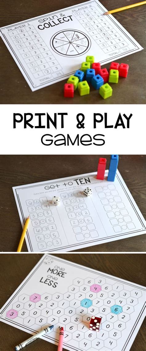 Tons of print and play math games for addition, subtraction, numbers