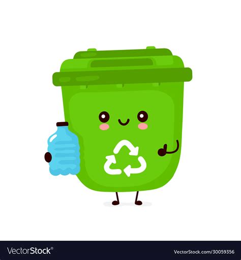 Cute Happy Smiling Trash Bin With Plastic Bottle Vector Image