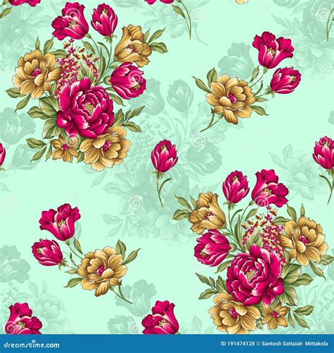Beautiful Floral Textile Designseamless Pattern And Flower With