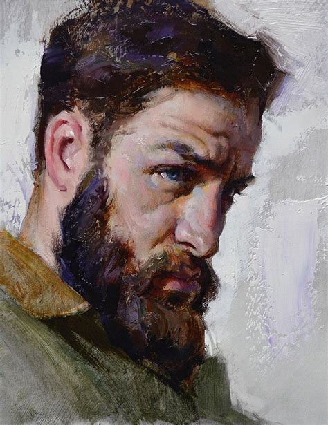 Study Of Troy Albin Veselka B Oil Figurative Art Male Head Profile Bearded Man