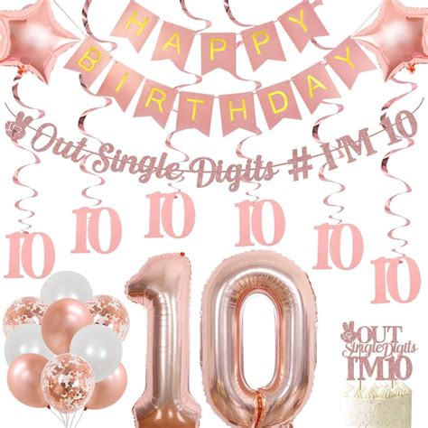 10th Birthday Decorations For Girl Rose Gold Peace Out Single Digits I