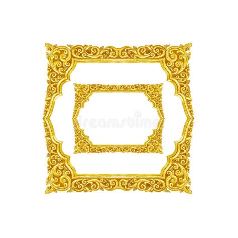 Old Decorative Gold Frame Handmade Engraved Isolated On White