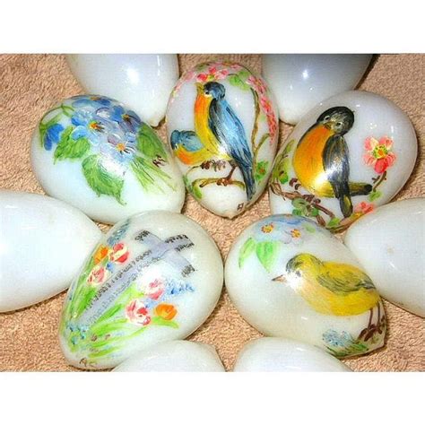 Antique Victorian Blown Glass Eggs Hand Painted Easter