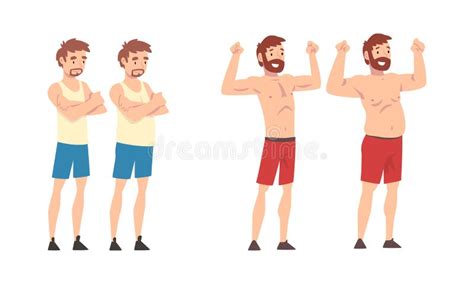 Fat And Slim Man Before And After Weight Loss Vector Set Stock Vector