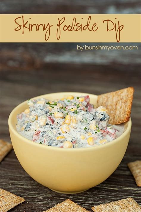 1 red pepper 2 jalapenos (unseeded) 1 can of corn 1/2 can diced olives 16 oz cream cheese (softened) 1 packet hidden valley ranch dip seasoning mix. Skinny Poolside Dip #recipe by bunsinmyoven.com | This dip ...