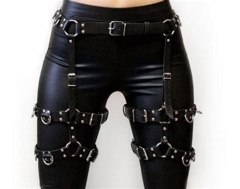 waist to thigh harness leather garters leg harness bottom etsy stile di moda moda gotica e