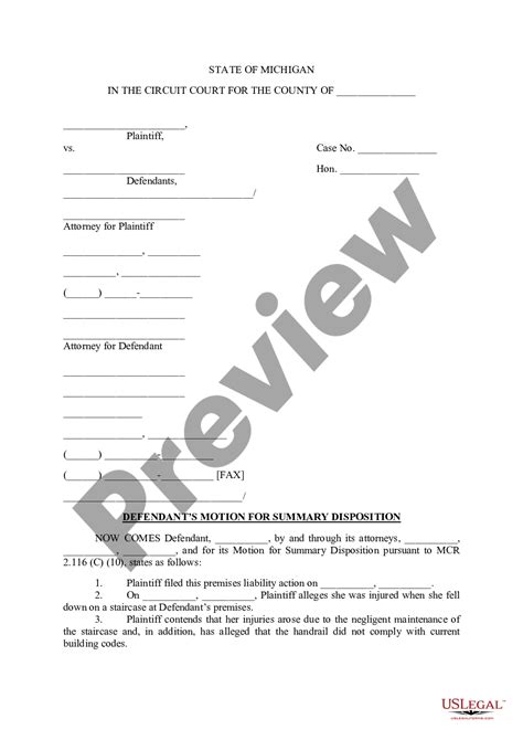 Wayne Michigan Defendants Motion For Summary Disposition Us Legal Forms