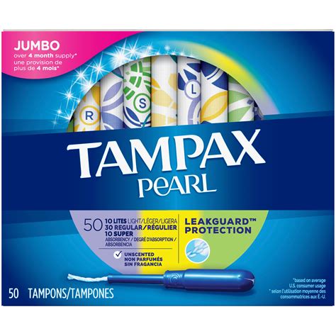 Your tampon size should be, too. Tampax Pearl Tampons, Plastic, Unscented, Jumbo Pack, 50 ...