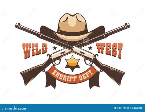 Cowboy Hat Sheriff Star And Crossed Rifles Wild West Retro Logo