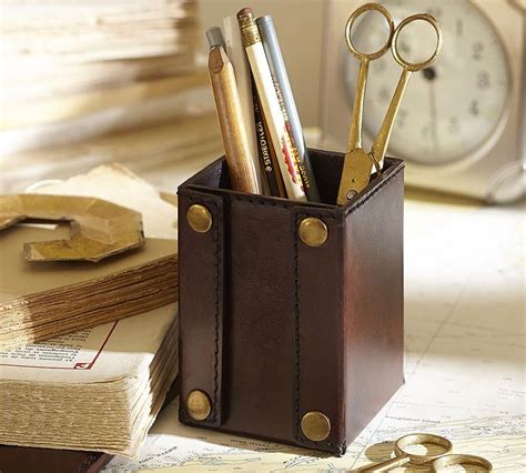 Saddle Chocolate Leather Desk Accessories Collection Leather Desk