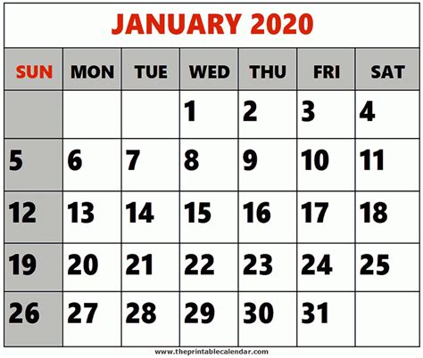 Catch Large Printable January 2020 Calendar Calendar Printables Free