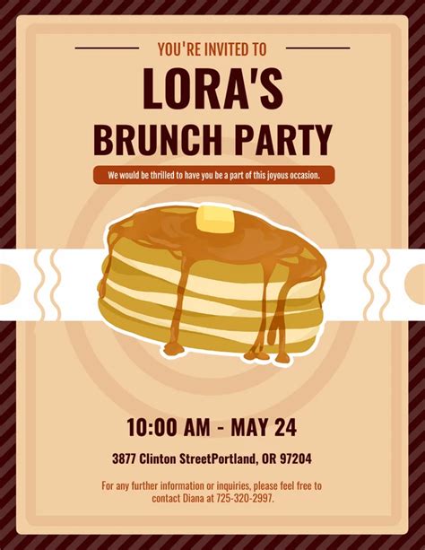 Brown Cheerful Playful Illustration Pancake Brunch Party Invitation