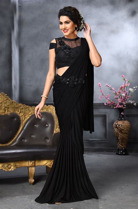 Crush Ready Pleated Saree In Black With Embroidered Blouse Ubicaciondepersonas Cdmx Gob Mx