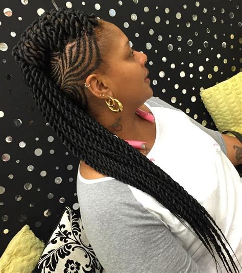 Twists Mohawk With Side Cornrows Braids For Black Hair Side Braid Hairstyles Side Cornrows