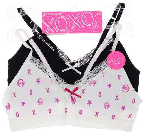 Xoxo Girls Lightly Lined Training Bra 2 Pack White Xo And Black