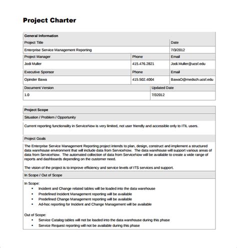 Free 8 Project Charter Templates In Pdf Ms Word