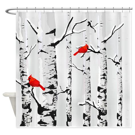 Winter Birch Trees And Cardinals Shower Curtain By Getyergoat