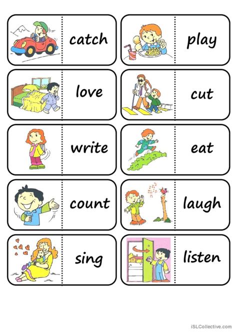 Action Words Domino English Esl Worksheets Pdf And Doc