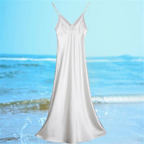 Women Long White Nightgown Sexy Lingerie Plus Size Silk Satin Night