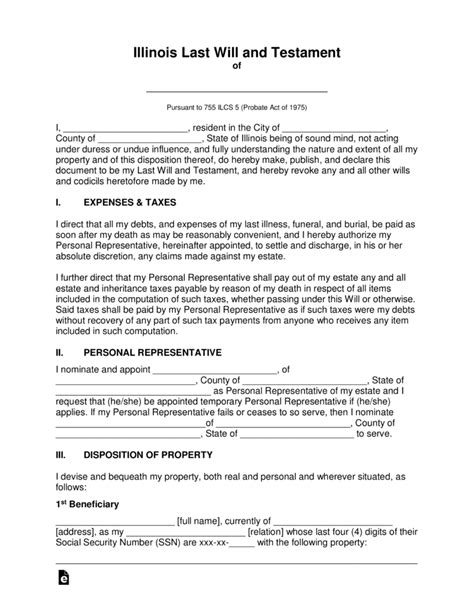 Free law summaries and previews. Free Illinois Last Will and Testament Template - PDF ...