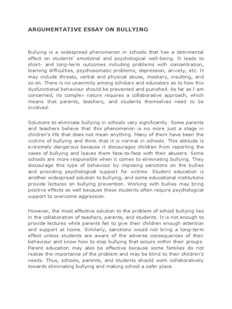 Argumentative Essay On Bullying Pdf Bullying Abnormal Psychology