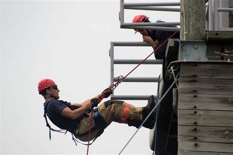 Firefighters Learn Rope Rappelling Skills During Technical Rescue