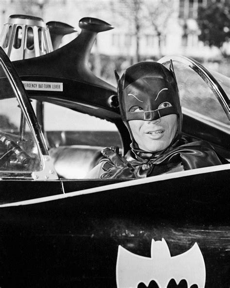 Adam West As Batman In Batmobile Tv Series Classic Monochrome