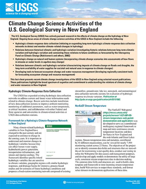 Climate Change Science Activities Of The Us Geological Survey In New
