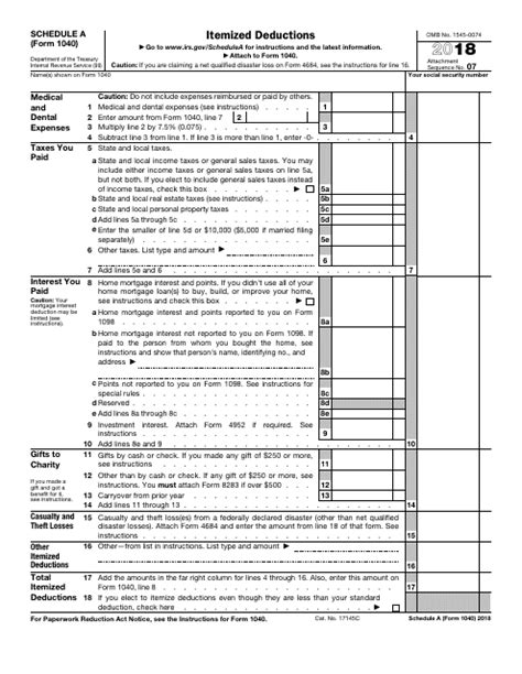 Irs Form 1040 Schedule A 2018 Fill Out Sign Online And Download